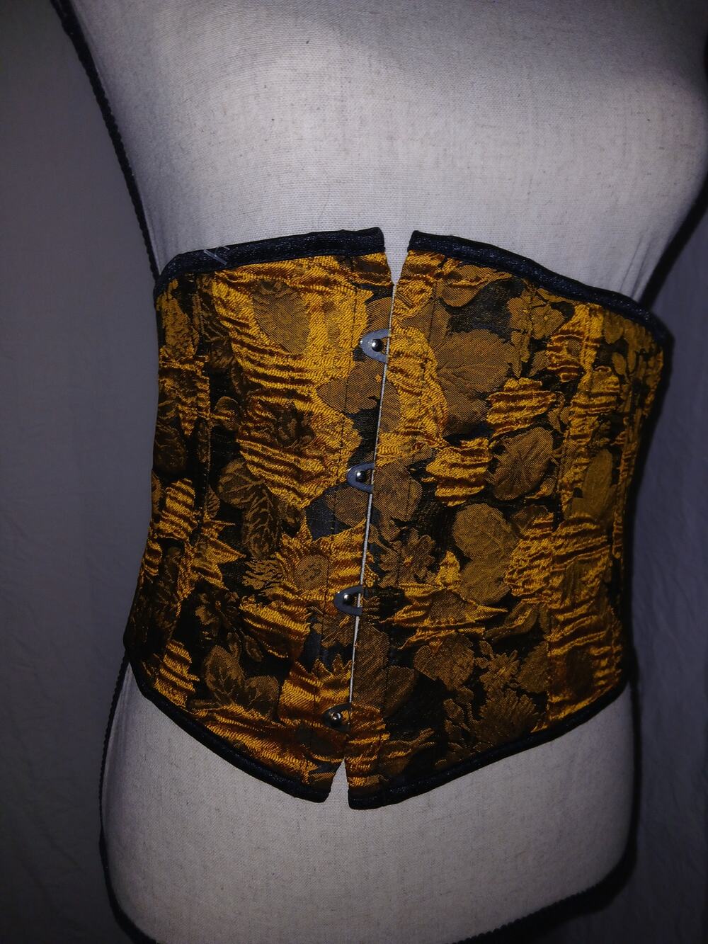 Gold & Black Floral Brocade Underbust Lace-Up Corset XL